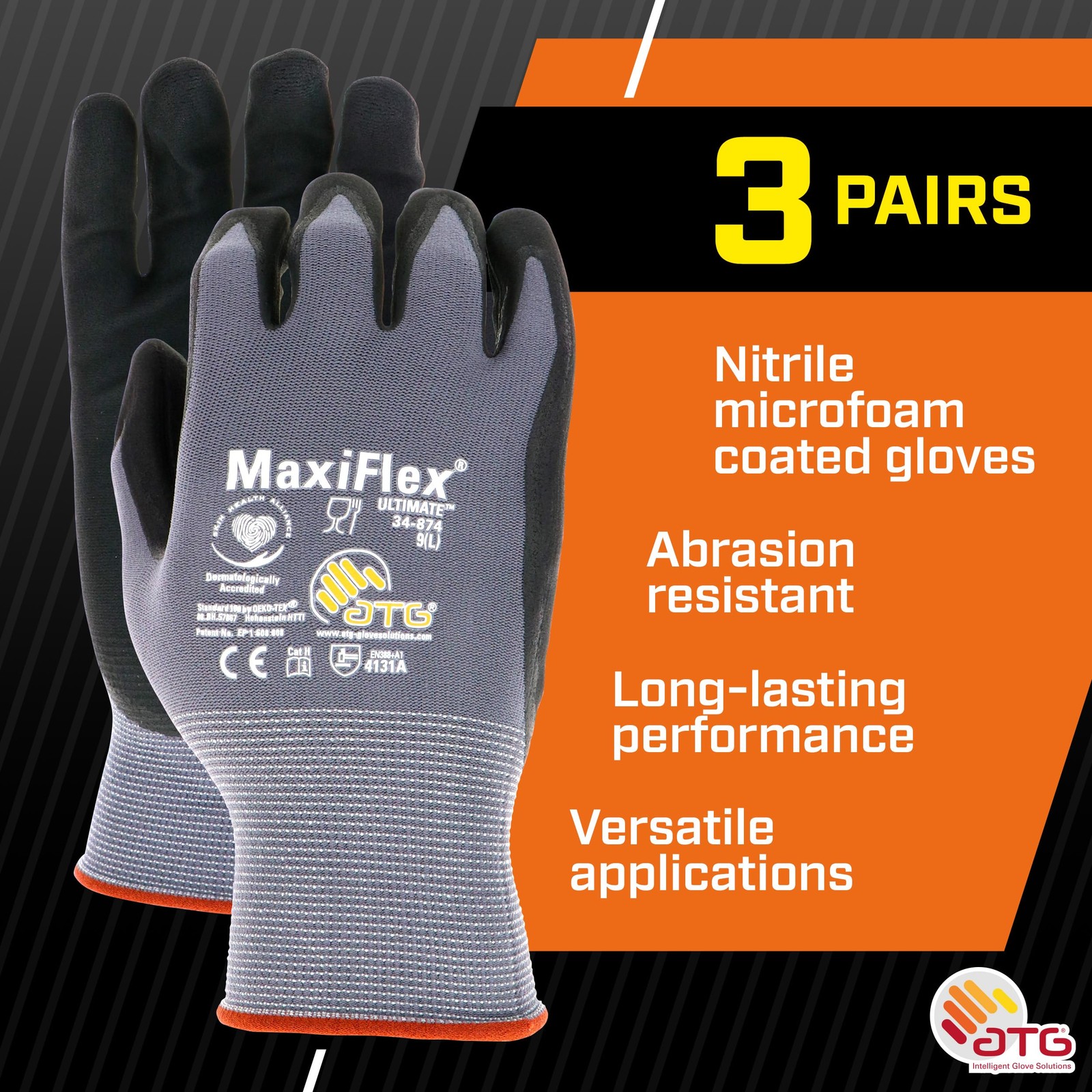 MaxiFlex PIP 34-874/M MaxiFlex Ultimate, Foam Nitrile Palm Coated Gloves, Gra…