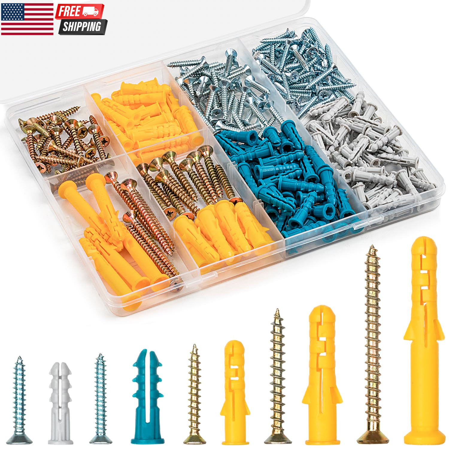 Drywall Anchors and Screws Assortment Kit 270PCS, 135 Plastic Dry Wall Expansion