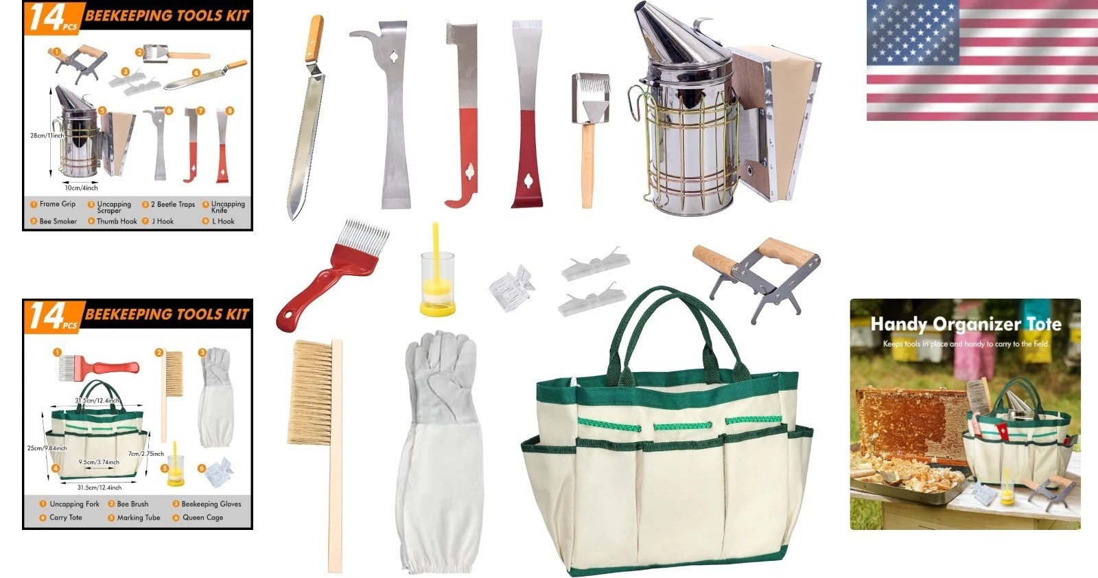 Bee Keeper Essentials: 14-Pc Tool Kit with Protective Gloves for Safe Harvesting