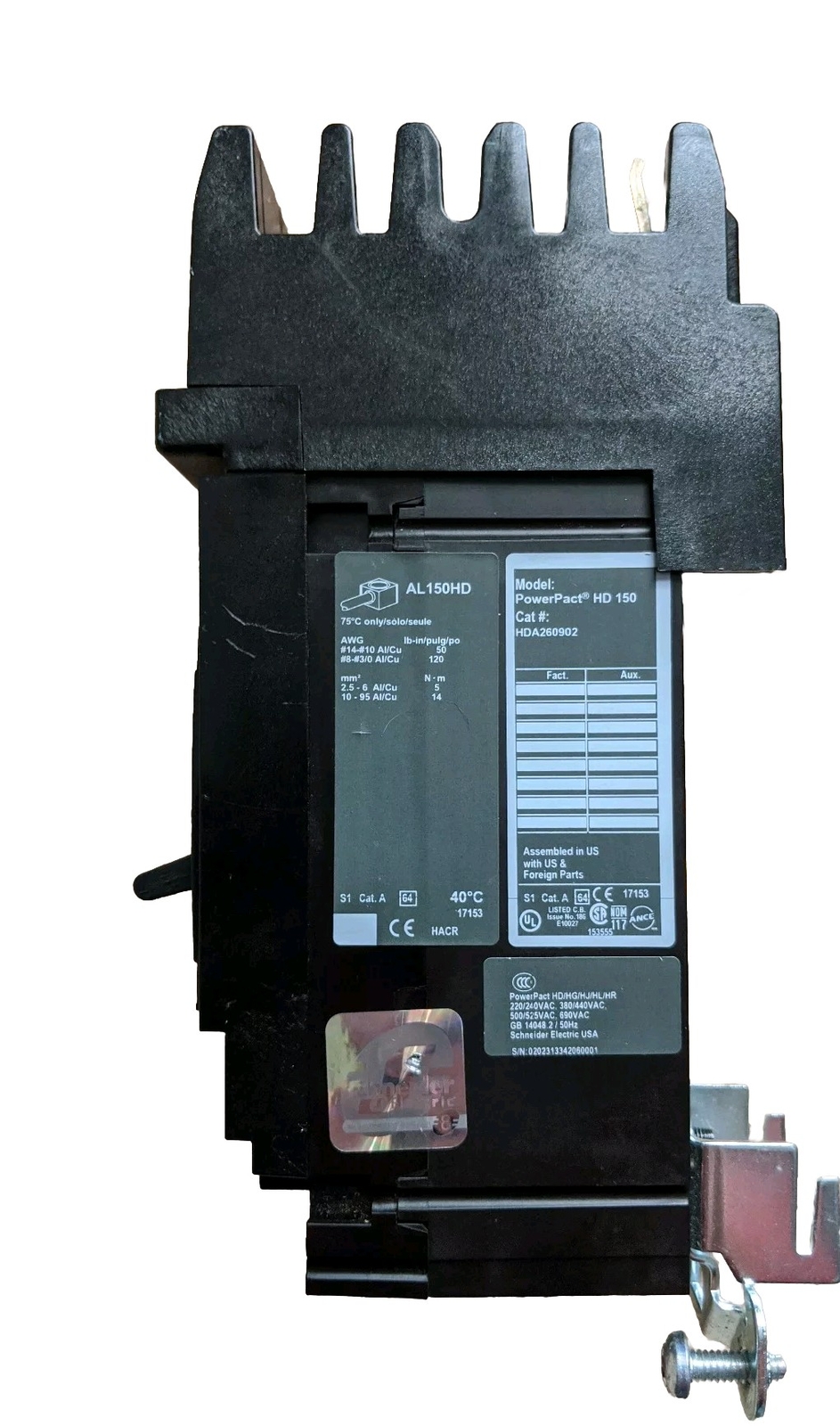 Square D PowerPact H , I Line, Shunt-Trip, 90A, 2 pole, 600V, HDA260902