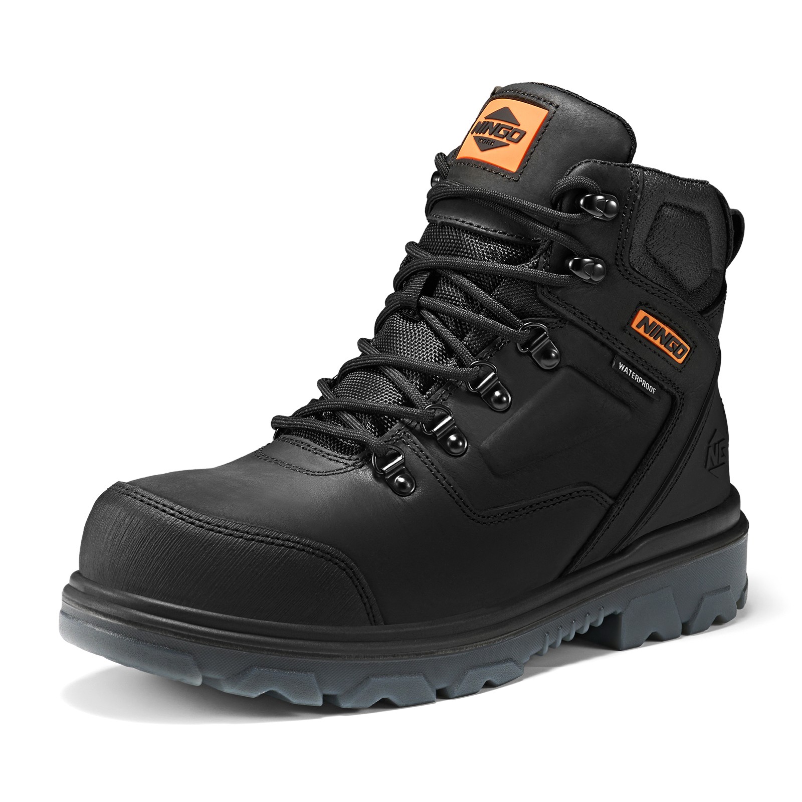 NINGO Men’s Steel Toe Waterproof Heavy-Duty Work Boots w/Rubber Protective Shell