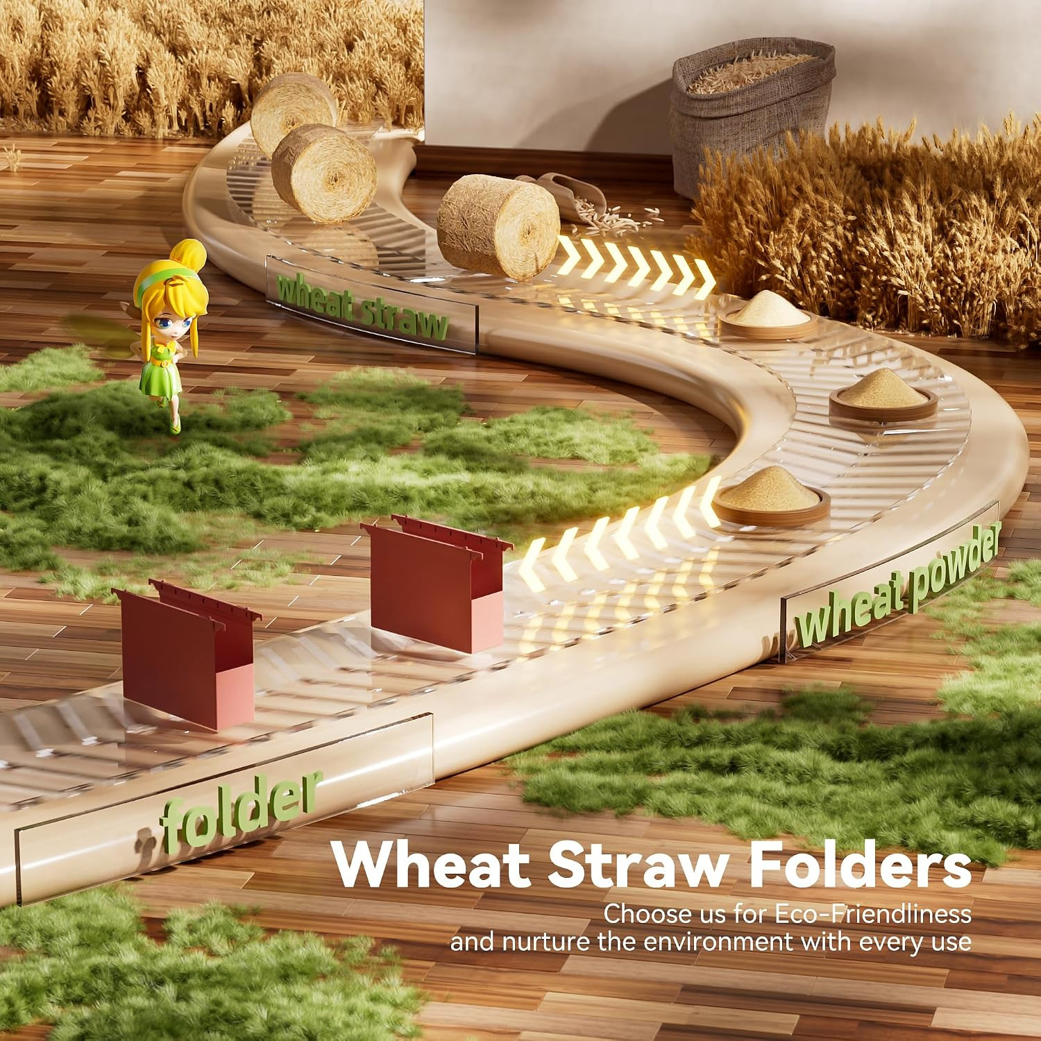 Wheat Straw Extra Capacity Plastic Hanging File Folders, Reinforced