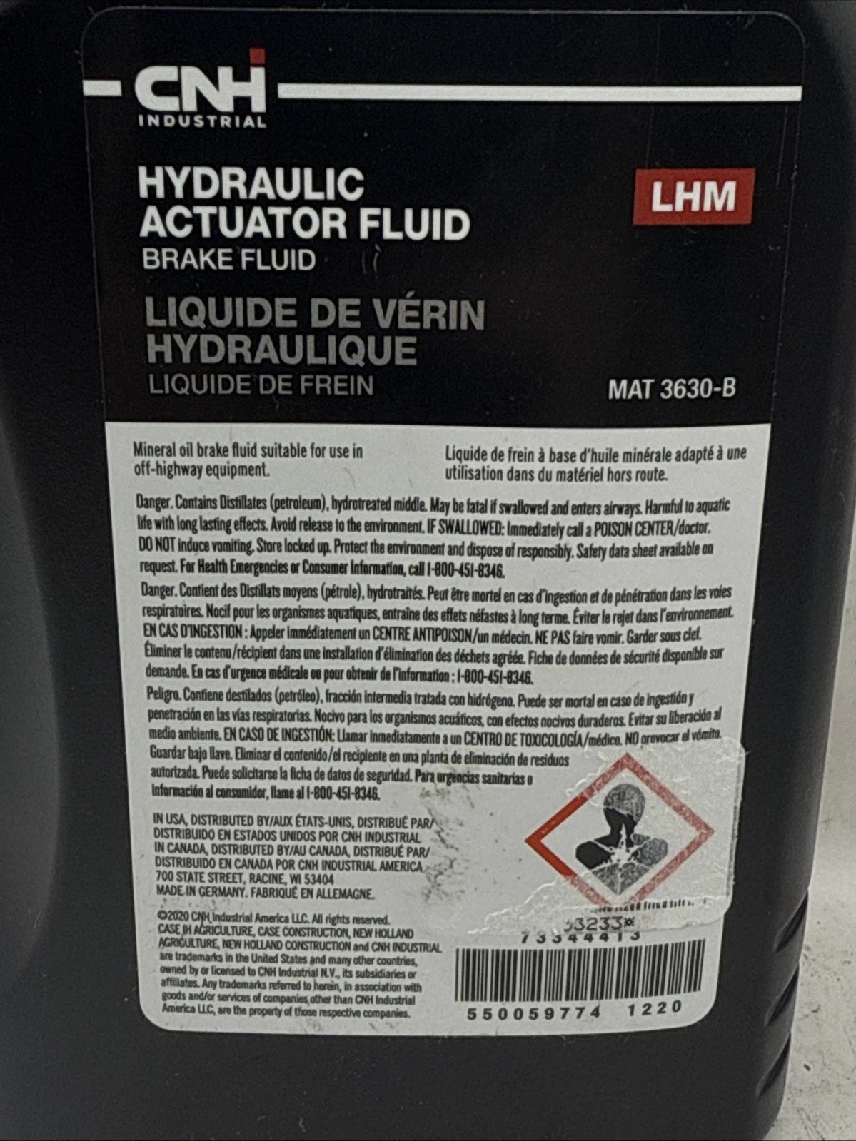 (1 PACK) CNH Industrial 1L Hydraulic Actuator Fluid LHM Brake Fluid MAT 3630-B