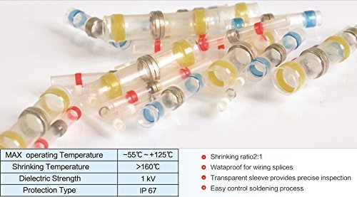 100 Pcs 22-18 AWG Wire Connector Solder Seal Heat Shrink Butt Splice Terminals