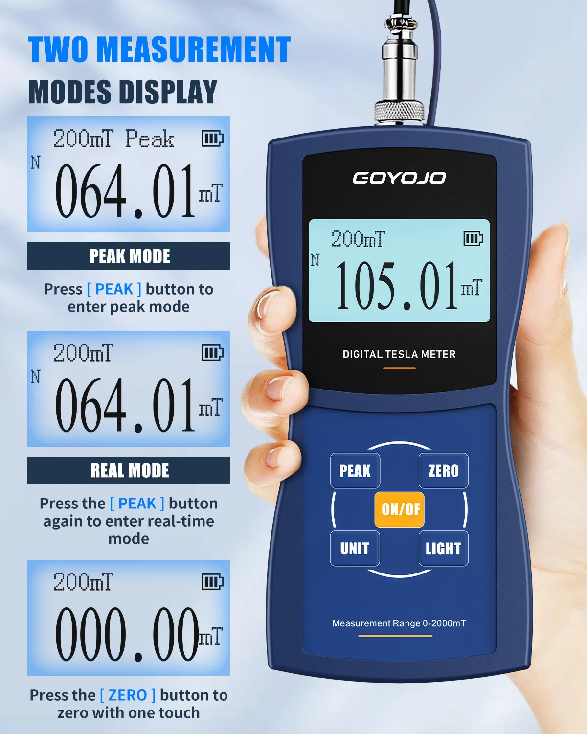 Handheld Gauss Meter Tesla Meter Permanent Magnet 1% 2% 5% Accuracy