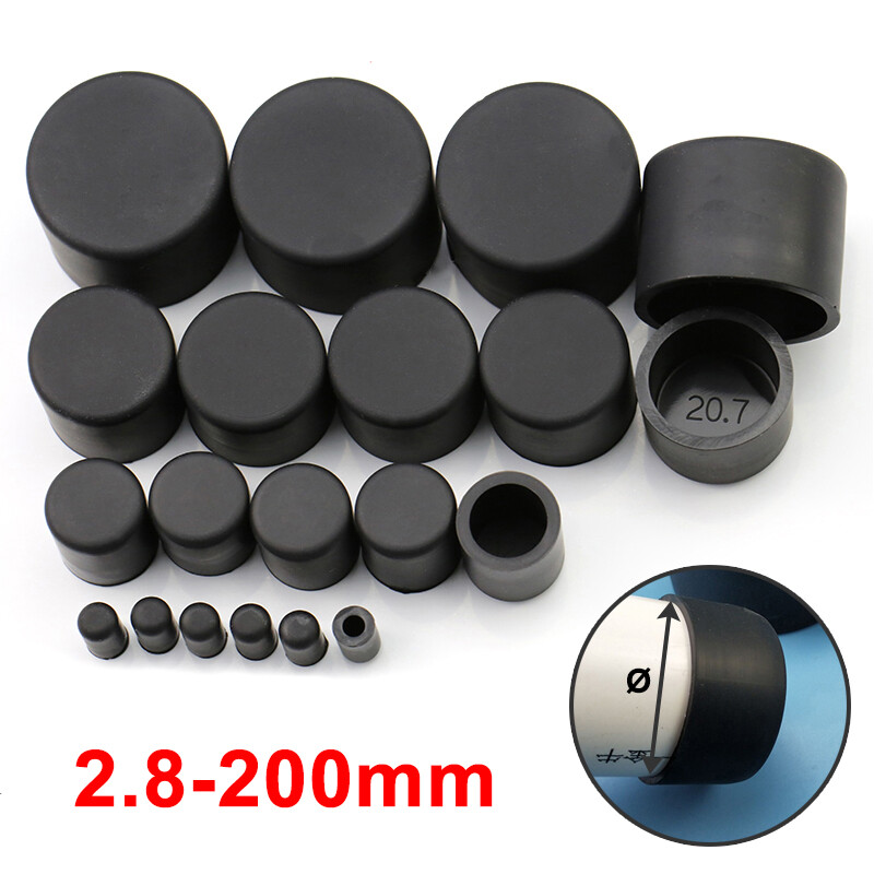 Black Silicone Rubber Round Tube End Caps Cover Blanking Stopper Floor Protector