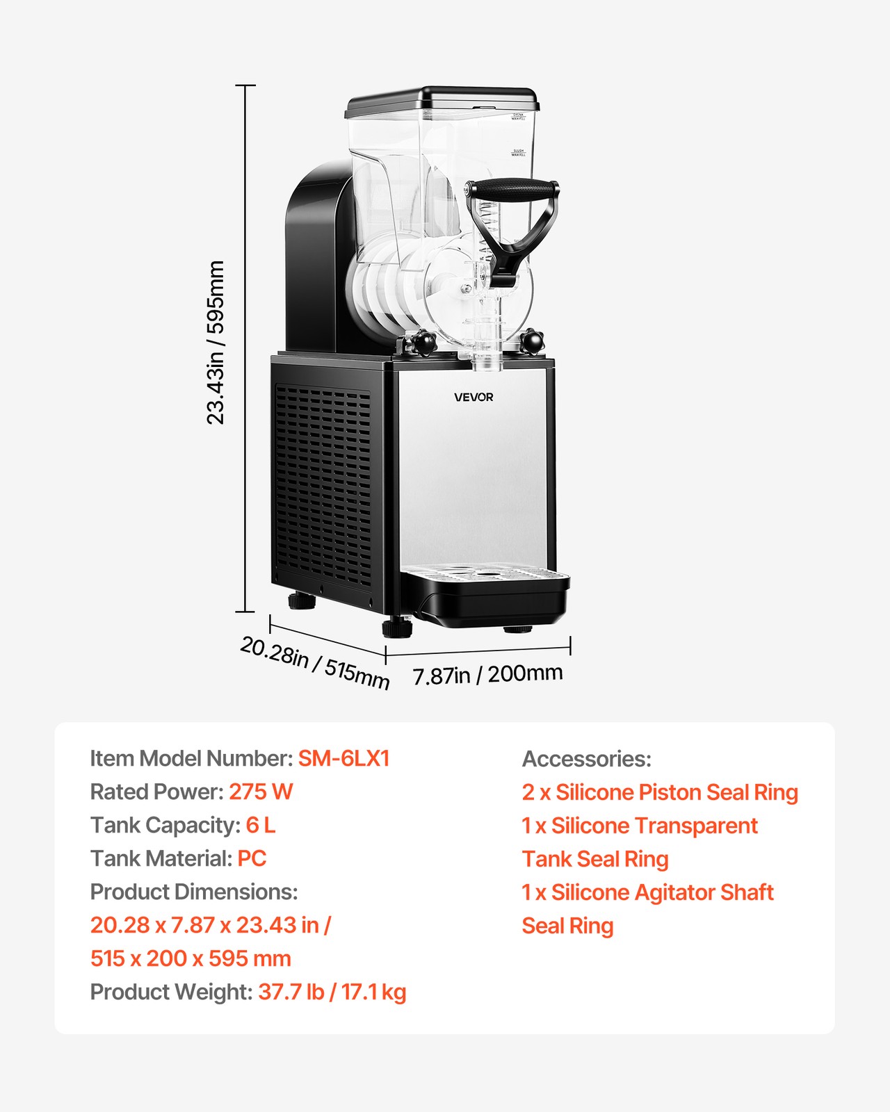 VEVOR Slushie Machine 6L/1.6 GAL No Ice Needed Frozen Drink Maker Single Tank
