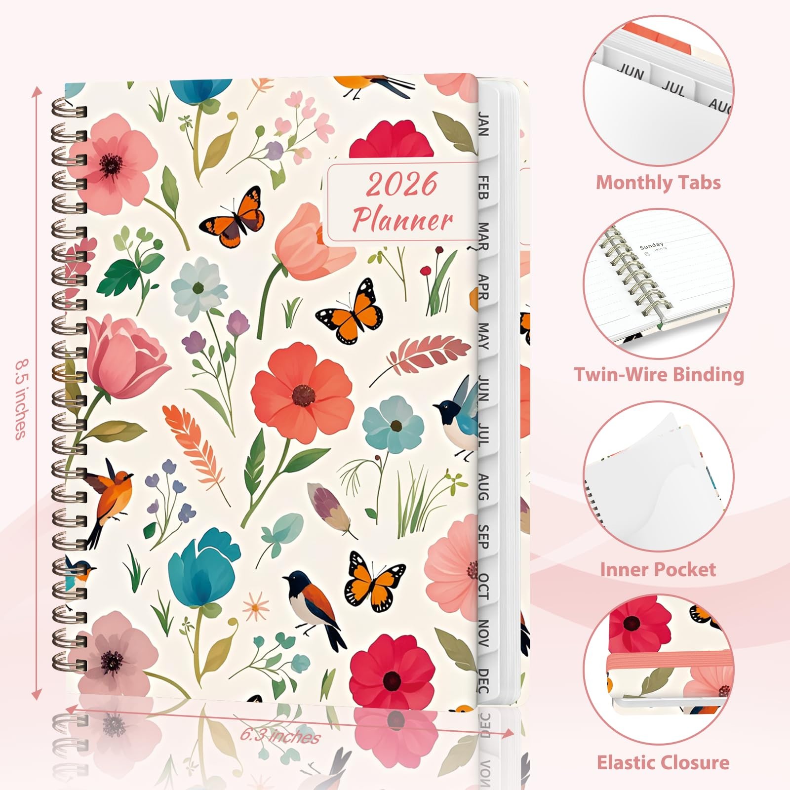 2026 Planner, Weekly and Monthly Calendar Planner Agenda, Jan 2026 – Dec 2026,