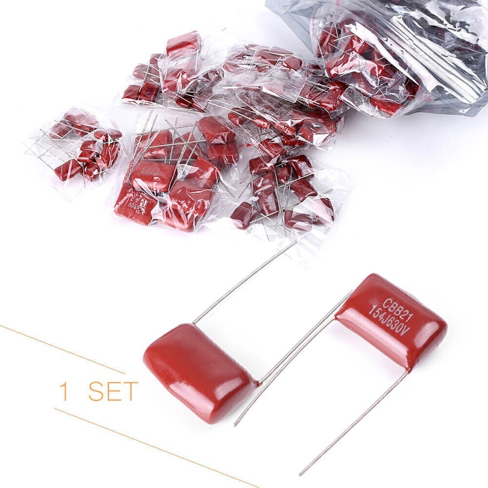 200 Pcs 630V 0.001uf~2.2uf CBB Metal Film Capacitors Assortment Kit 25 values
