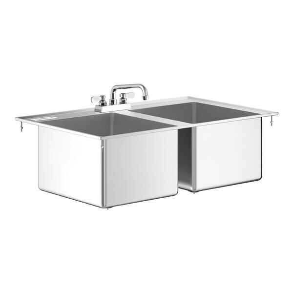 21″W x 33″L 16G Stainless Steel Two Compartment Drop-In Sink w/ 8″ Swing Faucet