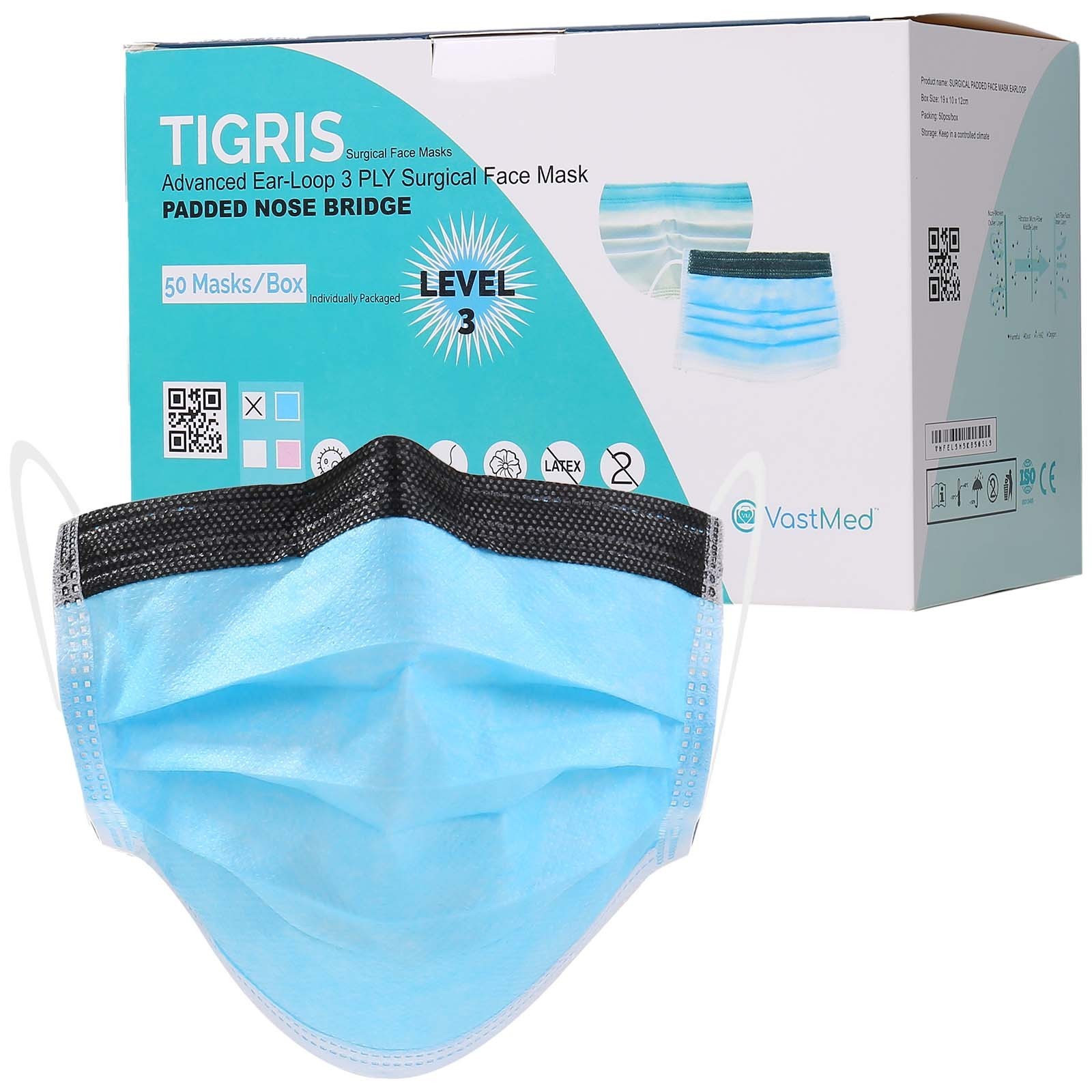 Disposable Face Masks with Nose Foam, 3-Ply by Vastmed