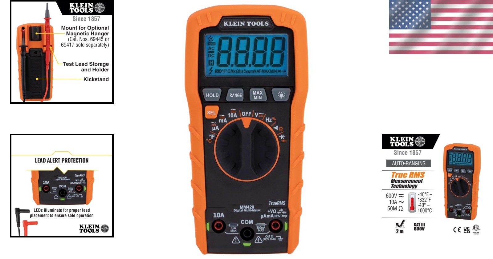 Digital Multimeter, Auto-Ranging TRMS Multimeter, 600V AC/DC Voltage, 10A AC/…