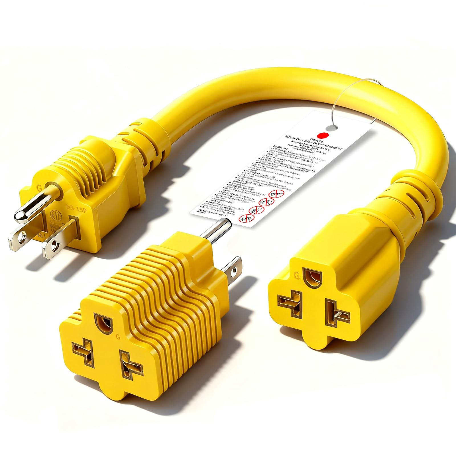 4-in-1 15 Amp to 20 Amp -1ft Extension Cable&Power Adapter， T Blade Adapter -…