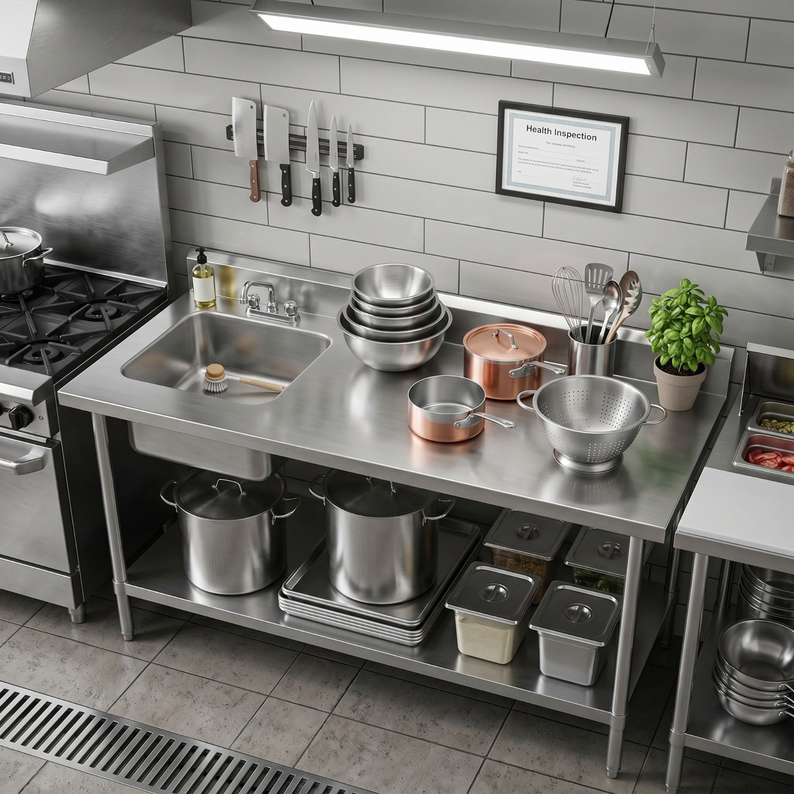30 in. x 72 in. Stainless Steel Work Table with Built-in Left Sink and Faucet