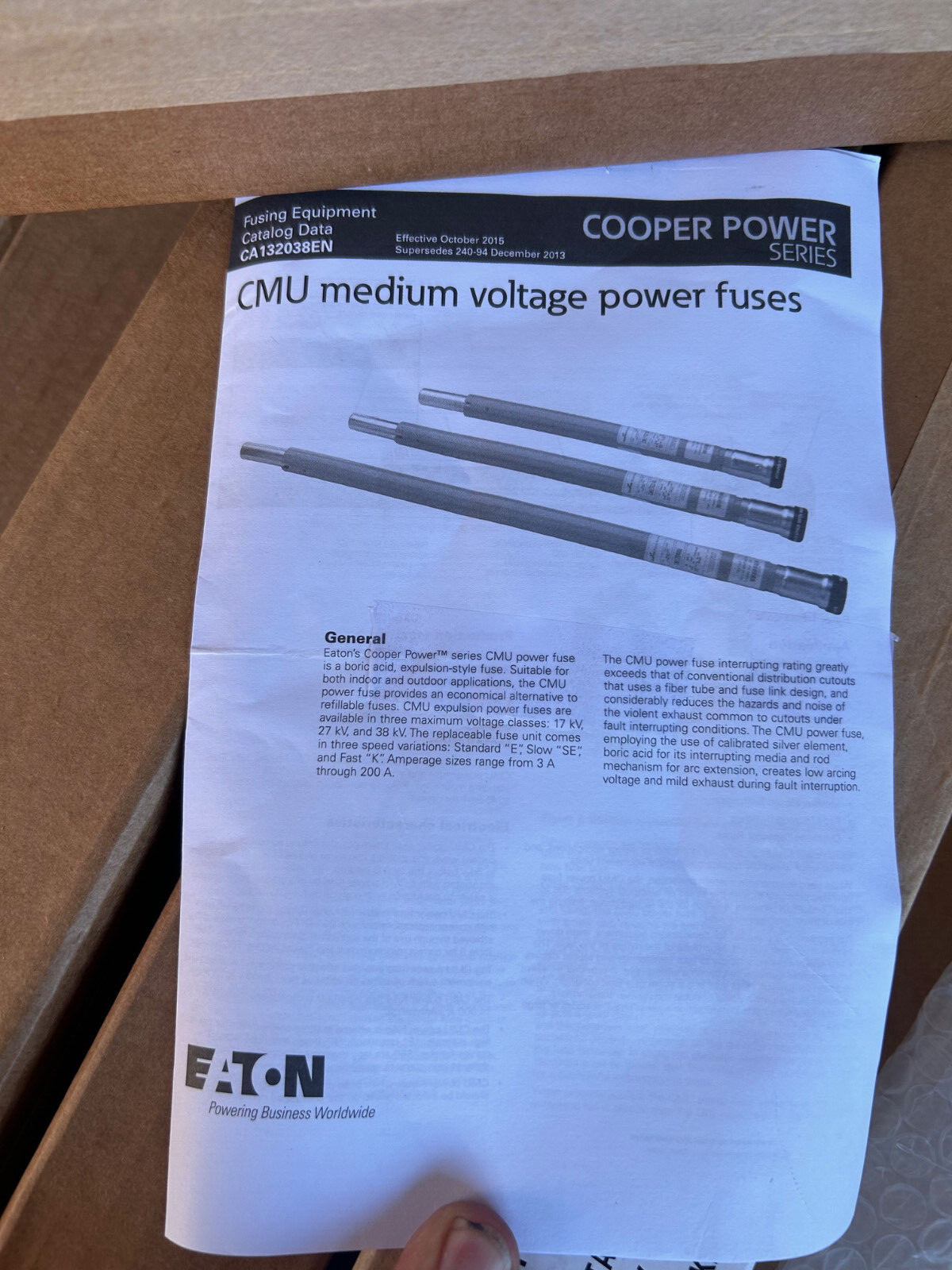 Cooper Fuse 17.1 Max KV 125E Amps CMU712125 7190A51G10 electrical breaker Eaton