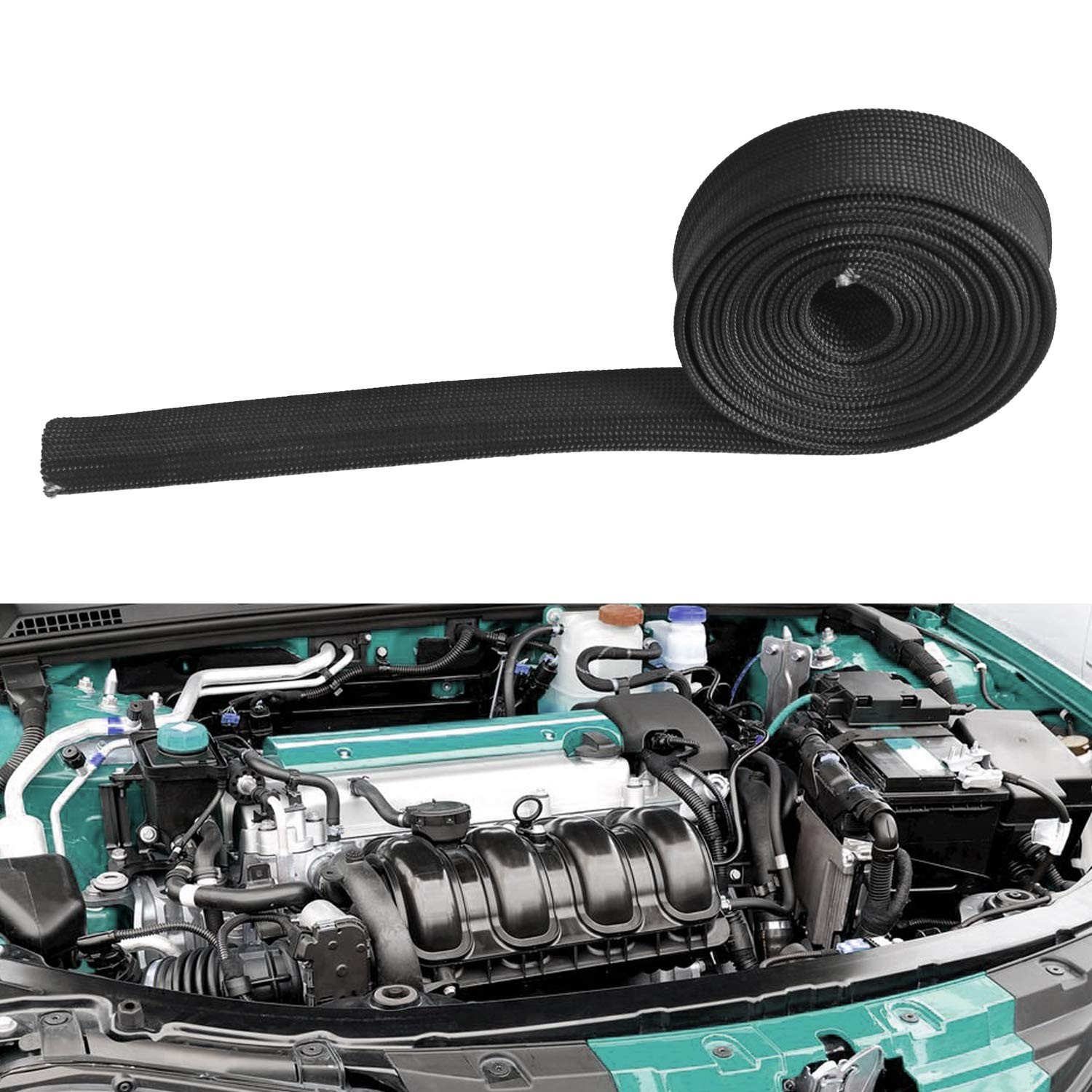 Black Heat Sleeve 10Ft Fiberglass Wire Heat Protection Wrap 13Mm Cord Cover