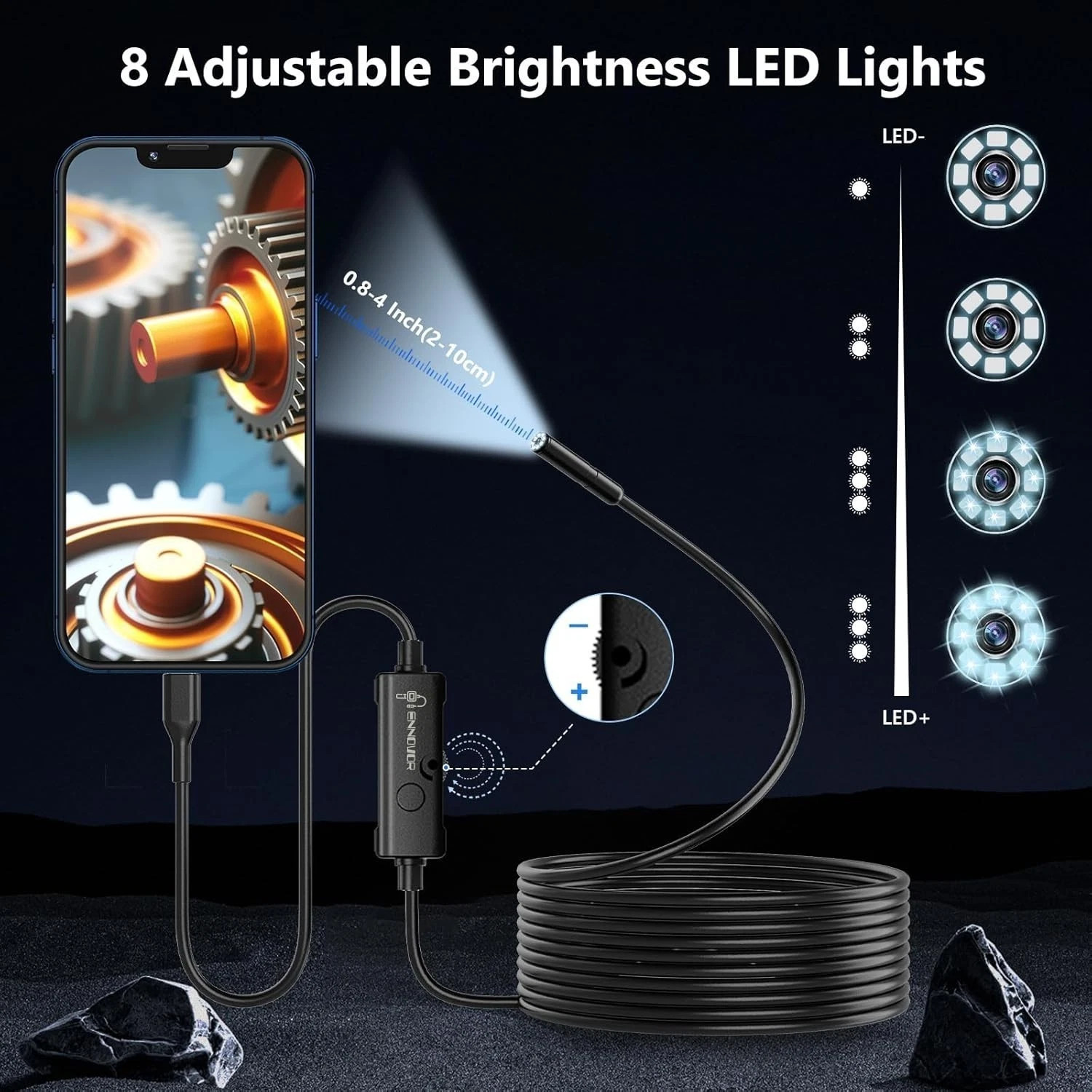 1920P 5M Endoscope Camera with Light,HD Borescope Camera for iOS Android, 8 LEDs