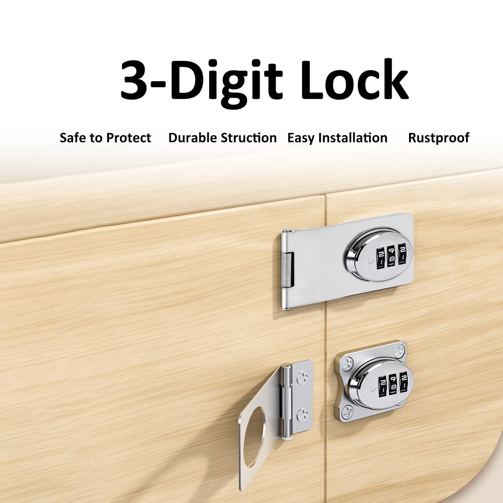 3-Digit Door Lock Closet Combination Lock Keyless Childproof Security 2pcs