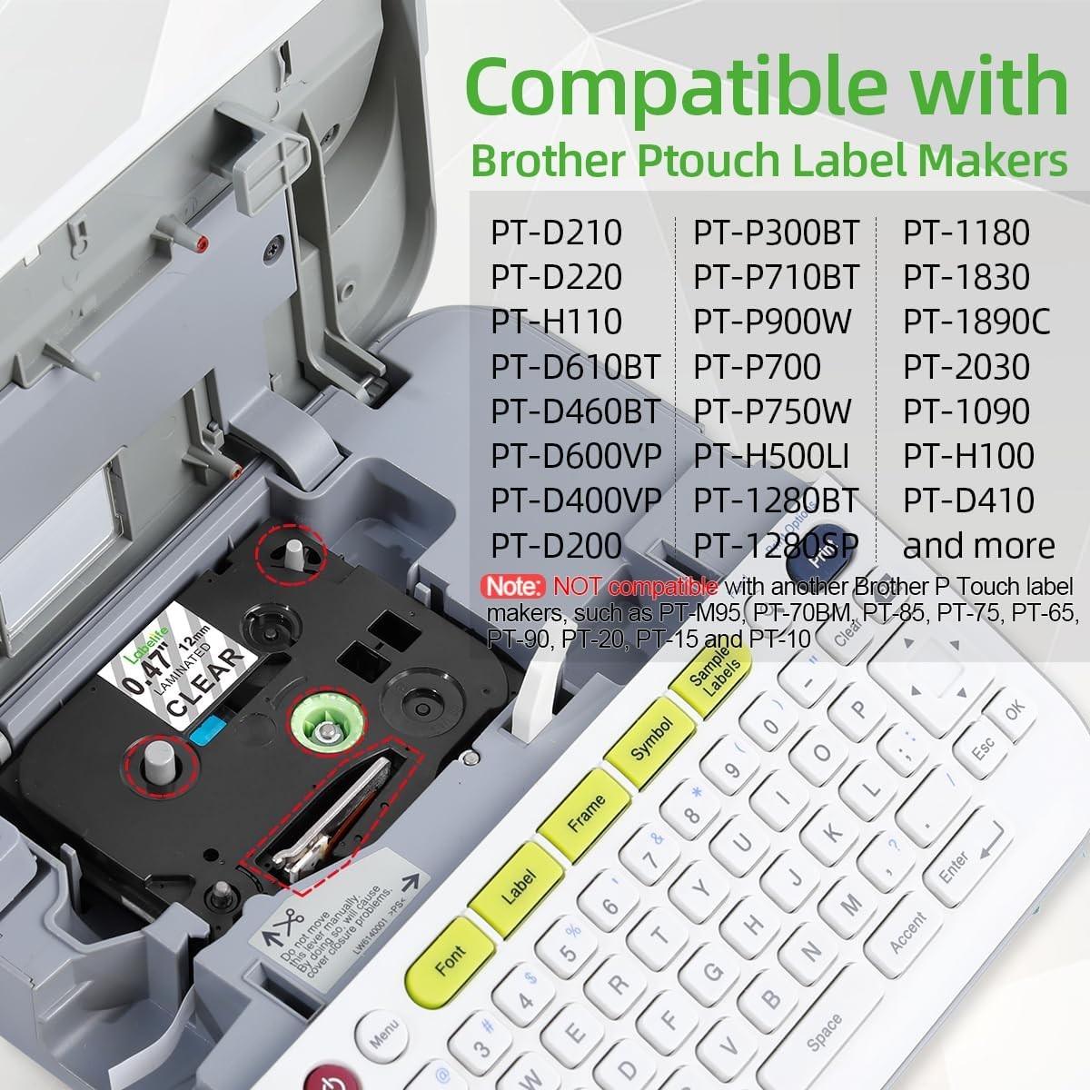 6Pk full-color Compatible Label Maker Tape 12mm for Brother P-Touch TZe PT-D210