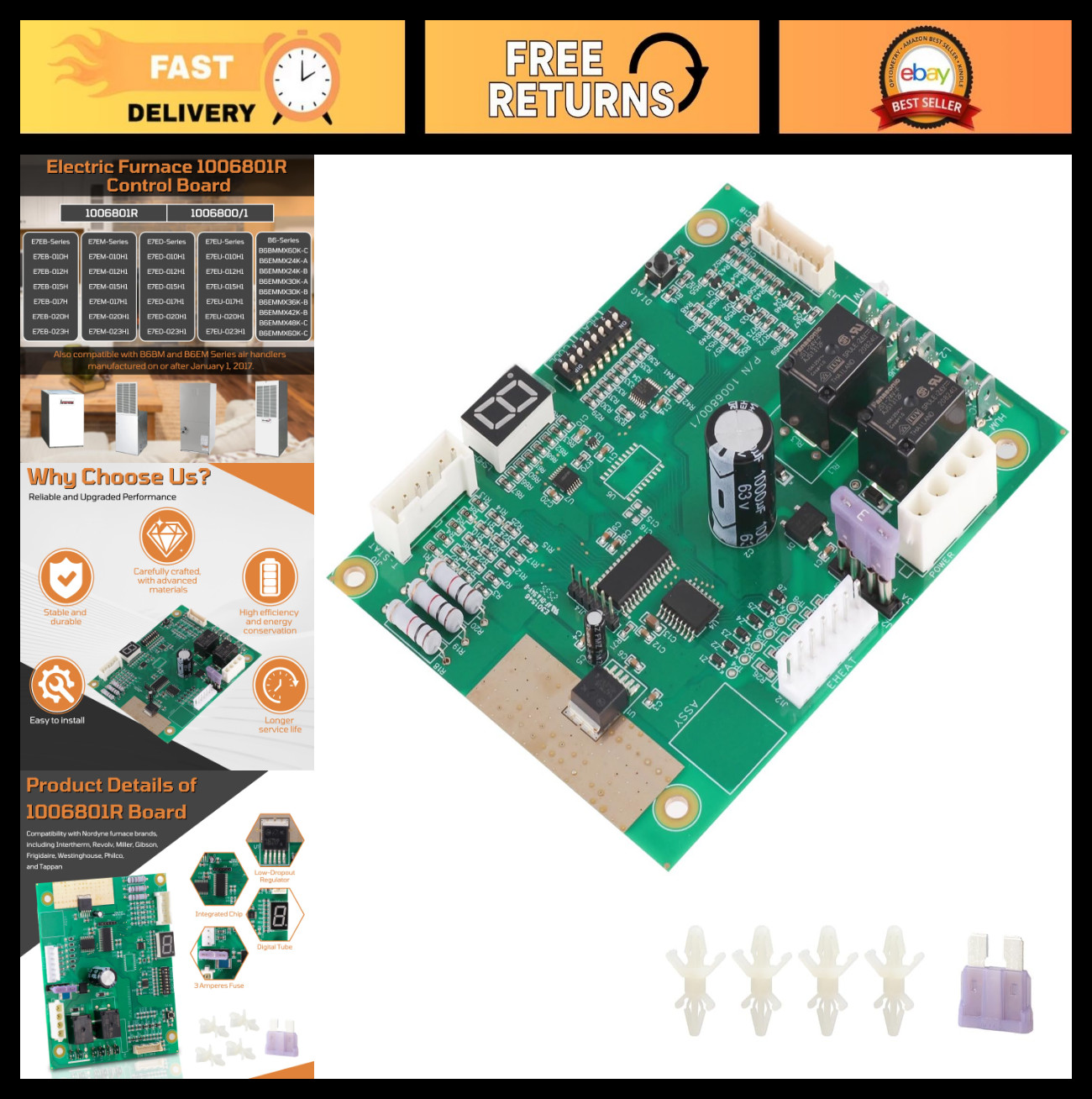 Upgraded Control Board 1006800 1006801R for Nordyne Intertherm Electric Furnace