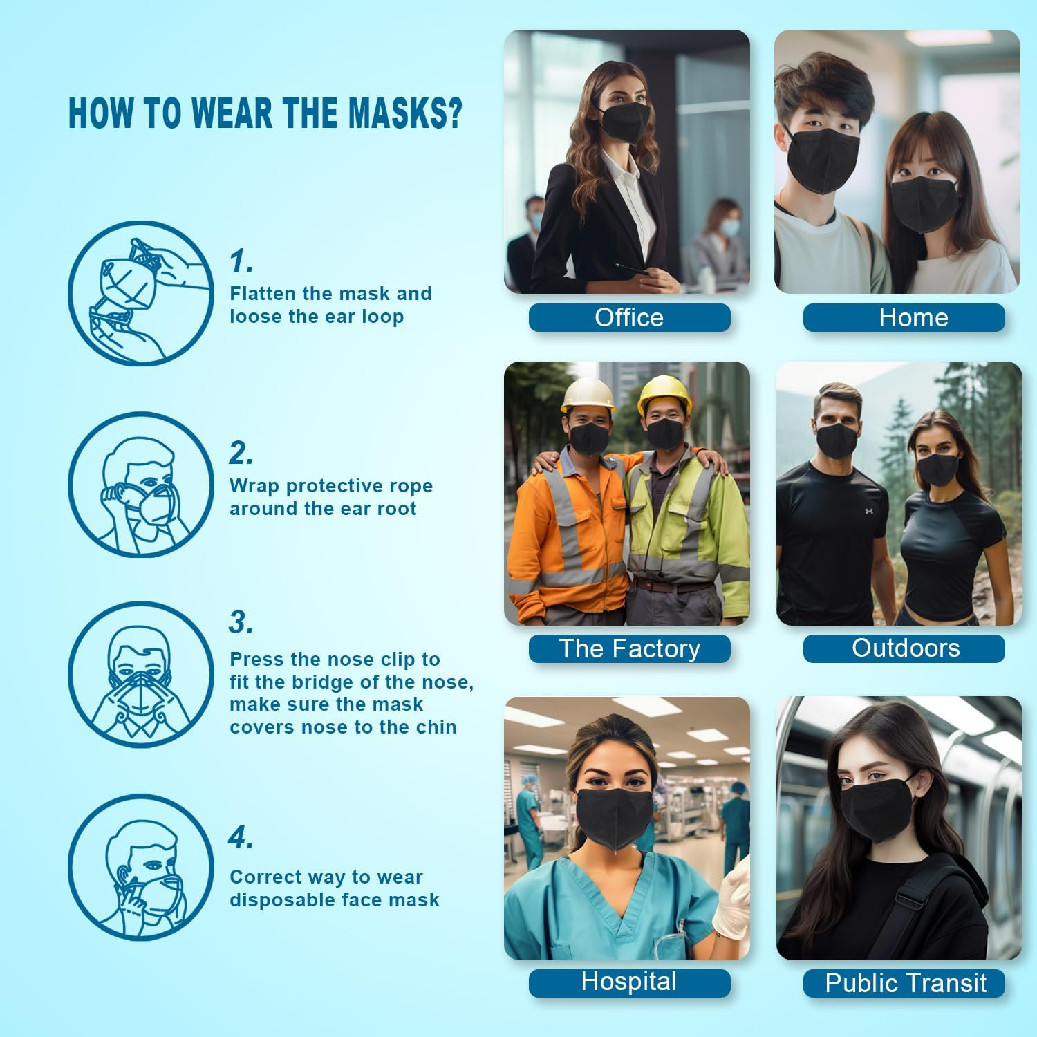 KN95 Face Mask Black, 50 Pack – 5-Layer Protective Masks, GB2626-2019 Certifi…