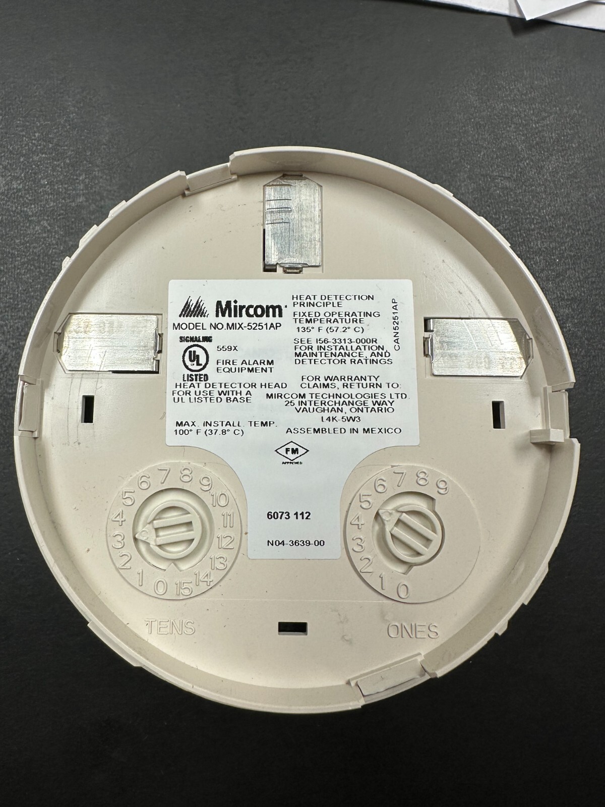 Mircom MIX-2351AP Photoelectric Smoke Sensor (white) NIB