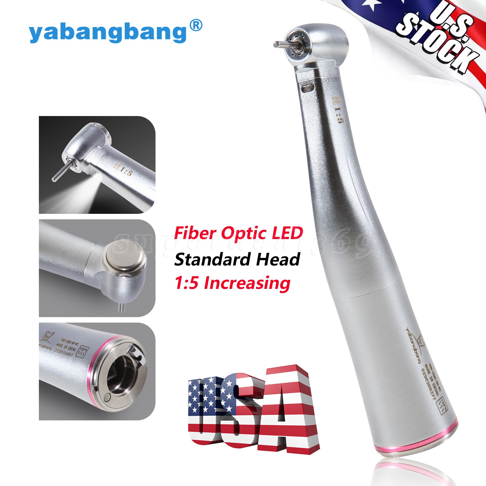 Yabangbang Dental Electric Handpiece 1:5 Contra Angle LED Optic High Speed 1-10