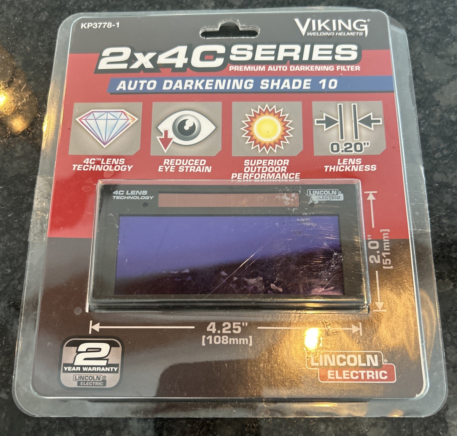 Lincoln Electric 2X4 C-Series Auto-Darkening Welding Lens Shade 10 KP3778-1
