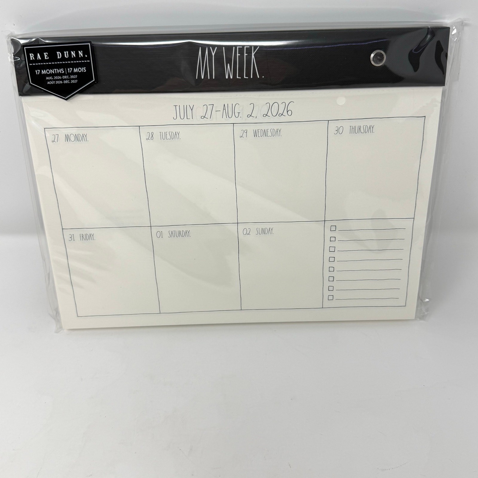 Rae Dunn My Week Weekly Planner 17 Month Aug 2026-Dec 2027 Desk Pad Black