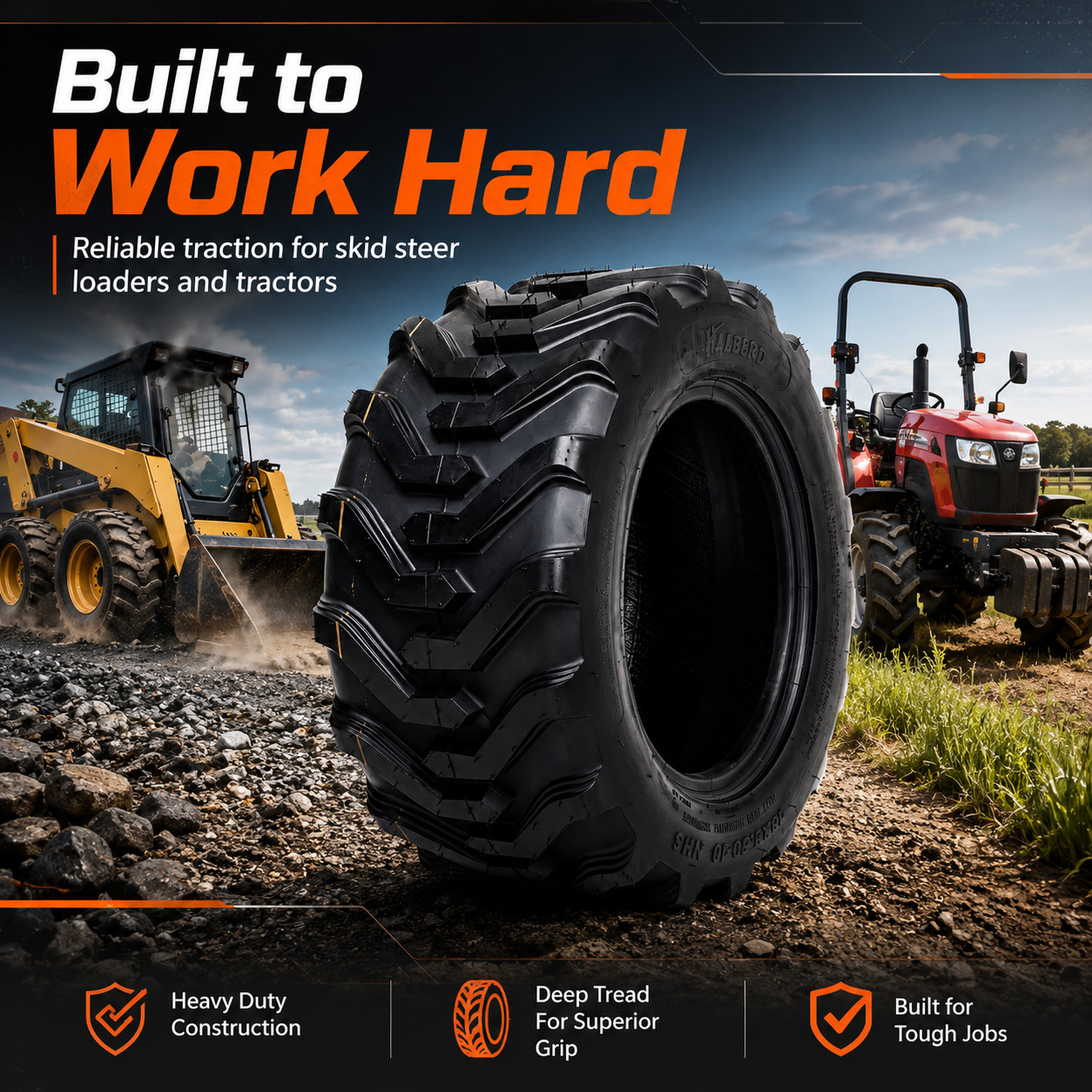 Set 2 18×8.50-10 Skid Steer Tires 18×8.5×10 8PR Heavy Duty Utility Tractor Tires