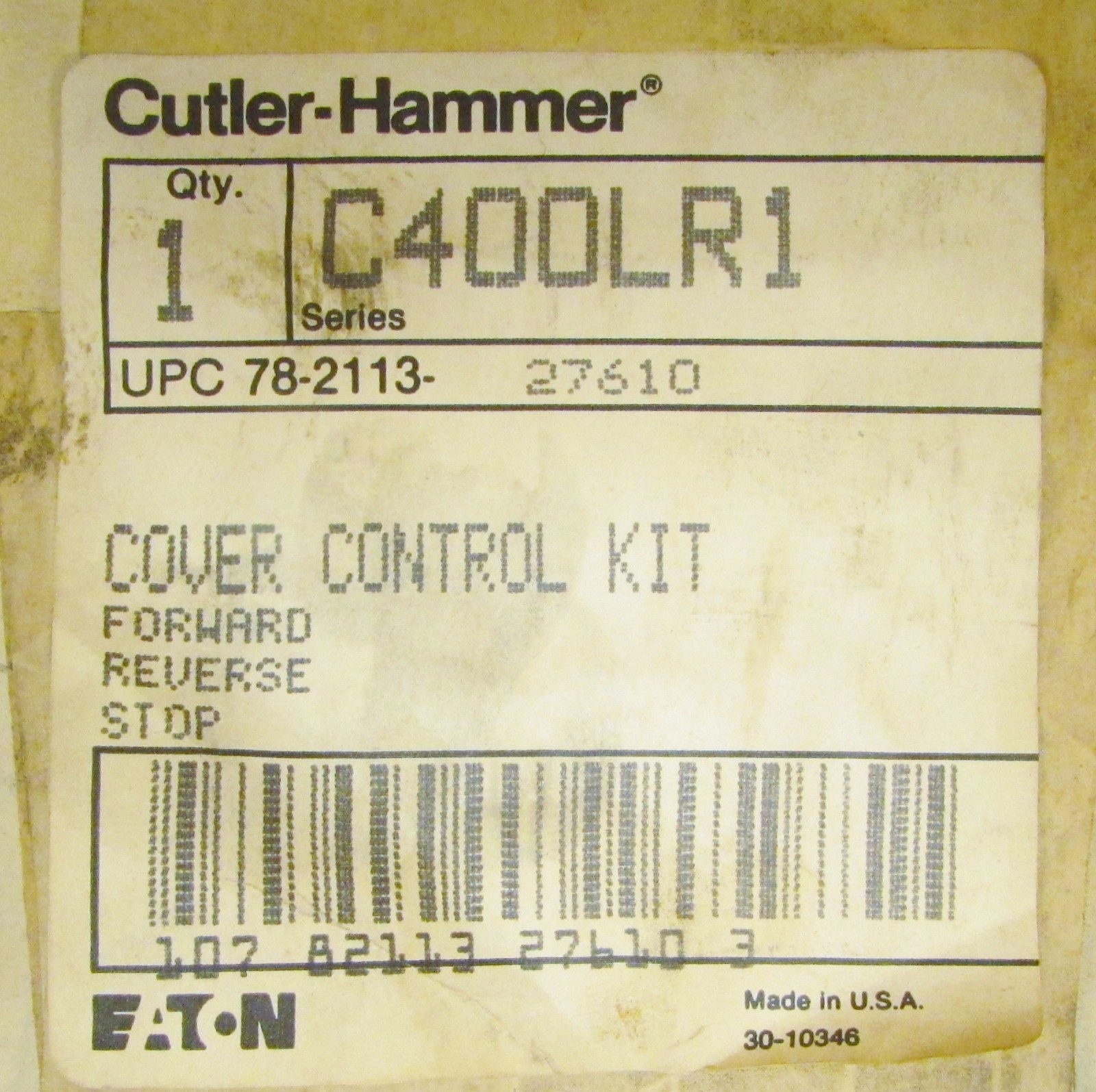 CUTLER HAMMER FORWARD REVERSE STOP Cover Control Kit C400LR1