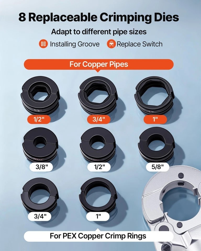 Copper Pipe Crimping Tool Hydraulic Driven Press Tool with 8 Jaws