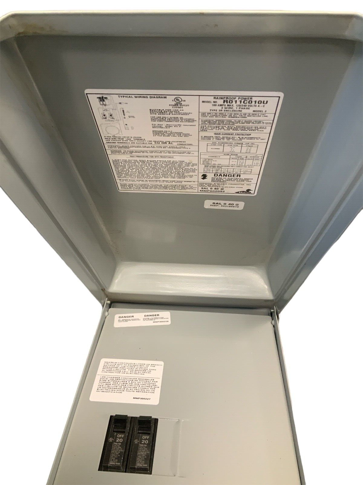 MIDWEST OUTDOOR POWER 100 AMPS R011C010U Read Description 100/240 V