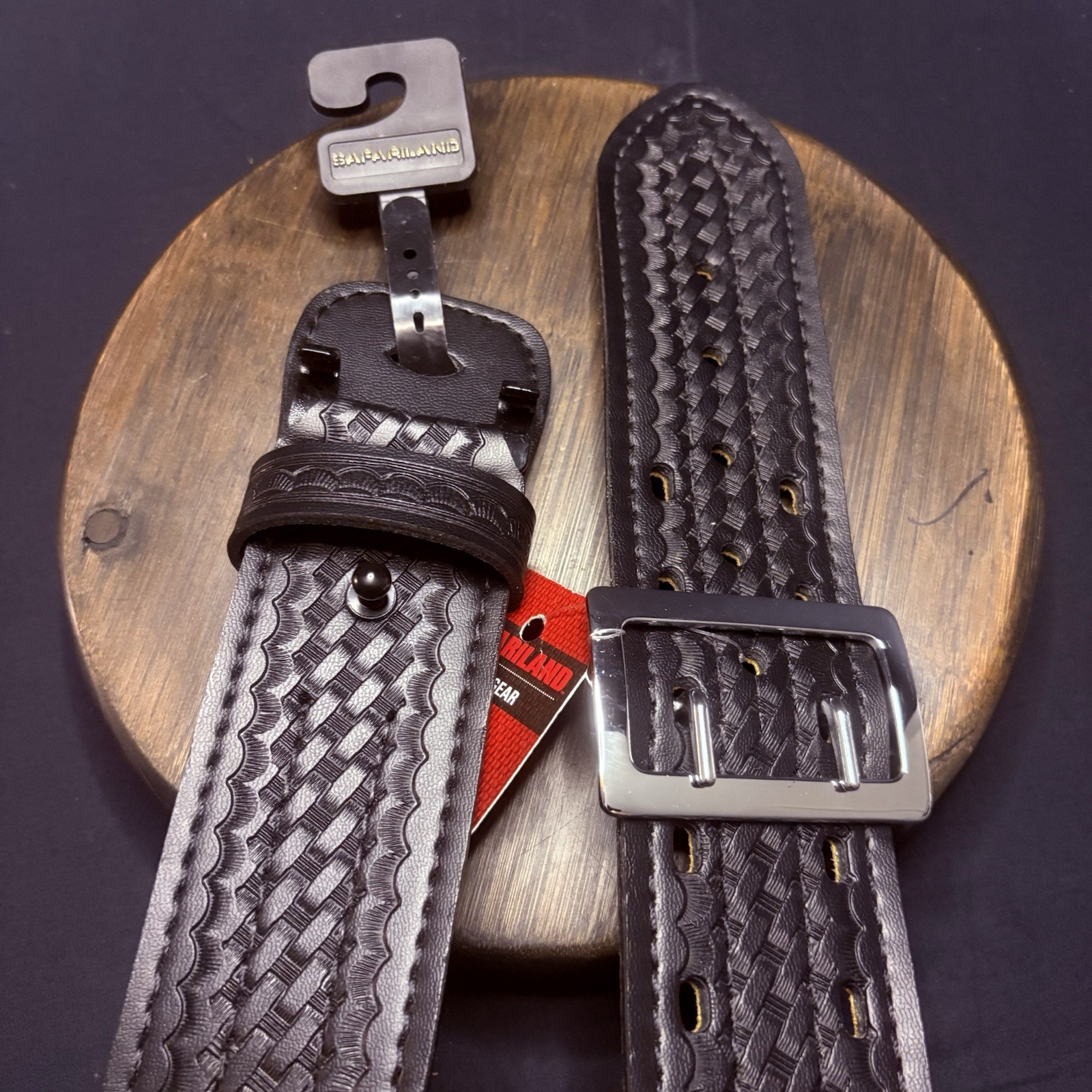 Safariland Model 87 Duty Belt – Size 32 – Sued Lined Basketweave – Black/Chrome