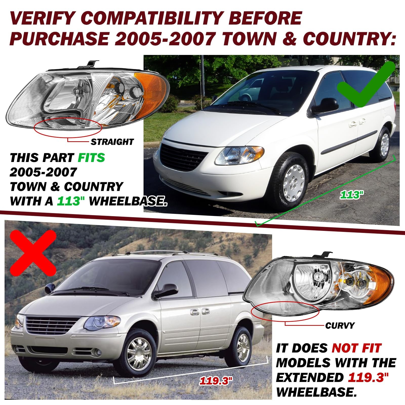 Halogen Headlight Assembly Fits for 2001-2007 Dodge Caravan