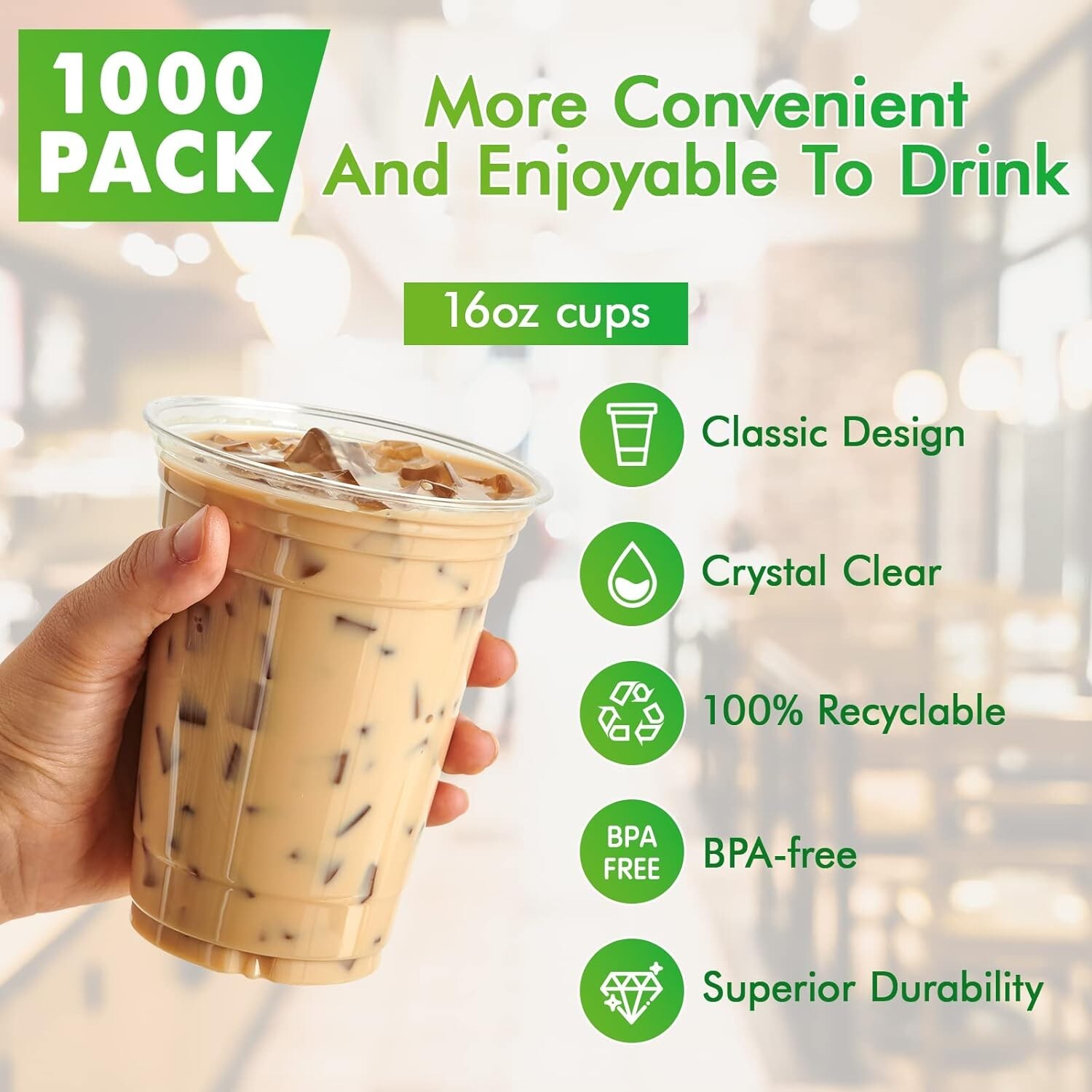 16 oz PET Plastic Cold Cups (98mm) – 1,000 CT