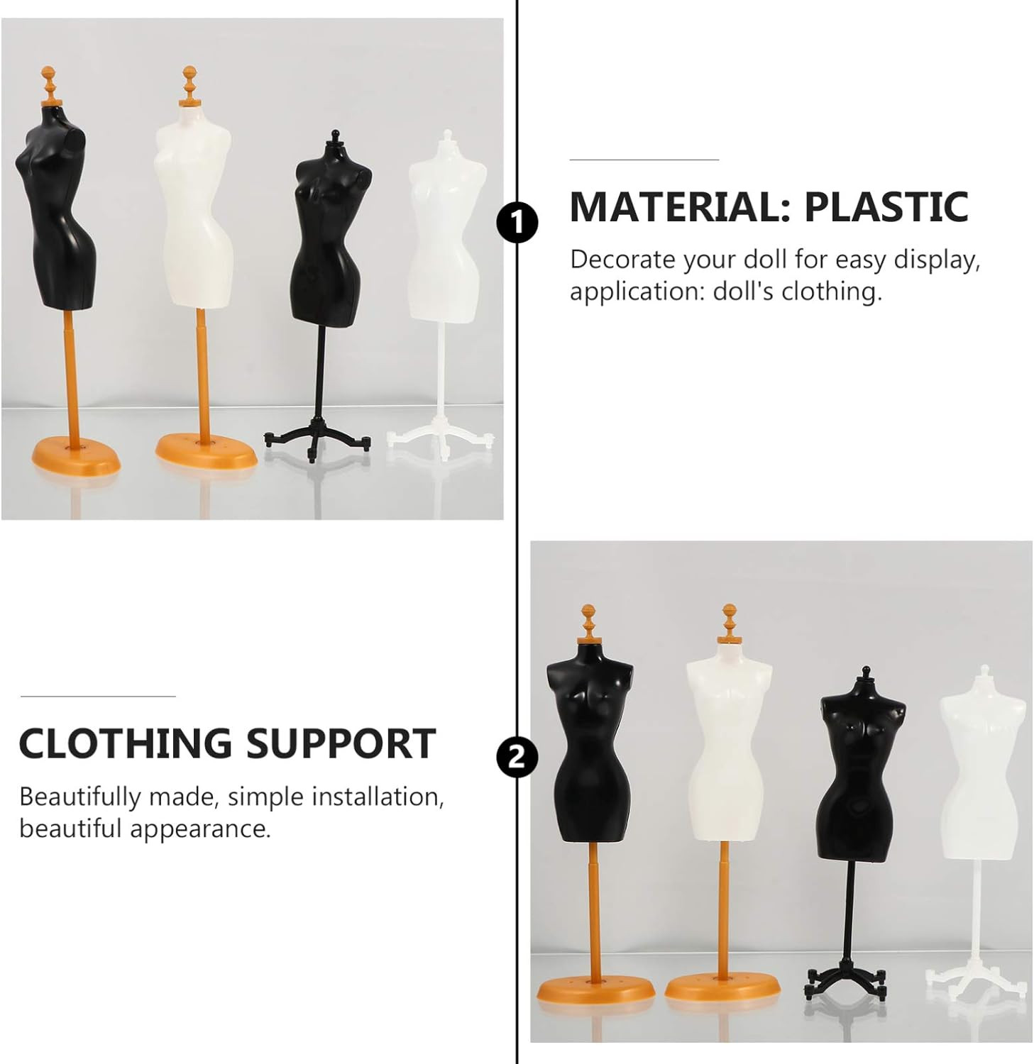 Mini Size Female Mannequin Torso, 4Pcs Mini Doll Dress Form Manikin Body with Ba
