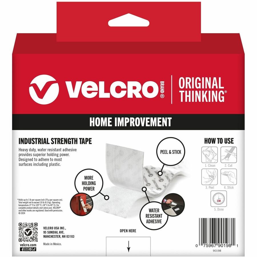 Velcro VEK90198 Industrial Strength Hook & Loop Tape 2″ x 15′ White