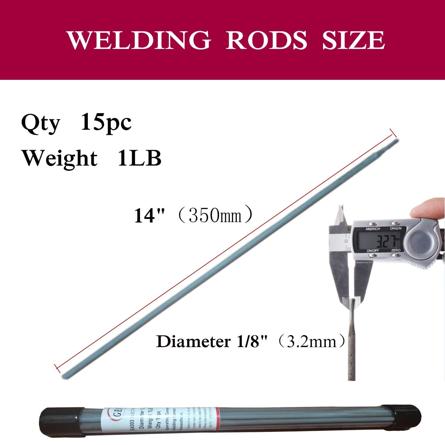 E4303 Welding Rods 1/8″x14″,15 Sticks Arc Iron Φ1/8″, Length 14″