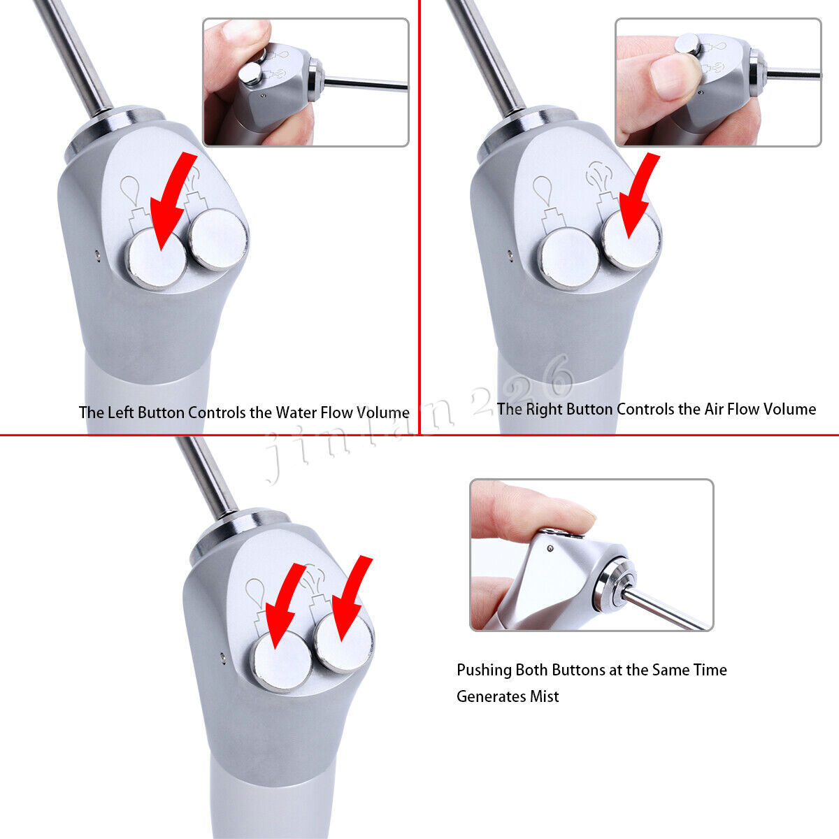 Dental 3 Way Air Water Spray Triple Syringe Handpiece w/ 2 Nozzles Tips Tubes US