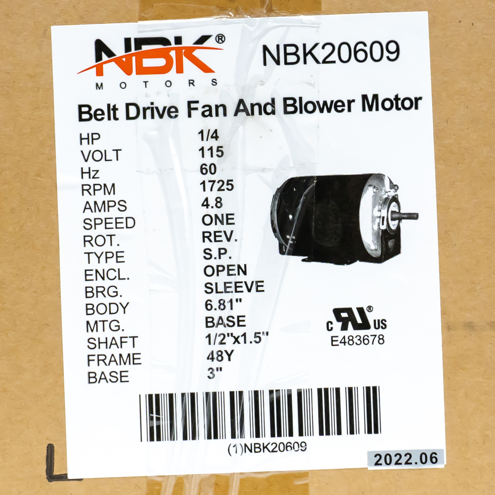 NBK 20609 Belt Drive Motor 1/4 HP 1725 RPM 115 Volts Replacement for GF2024