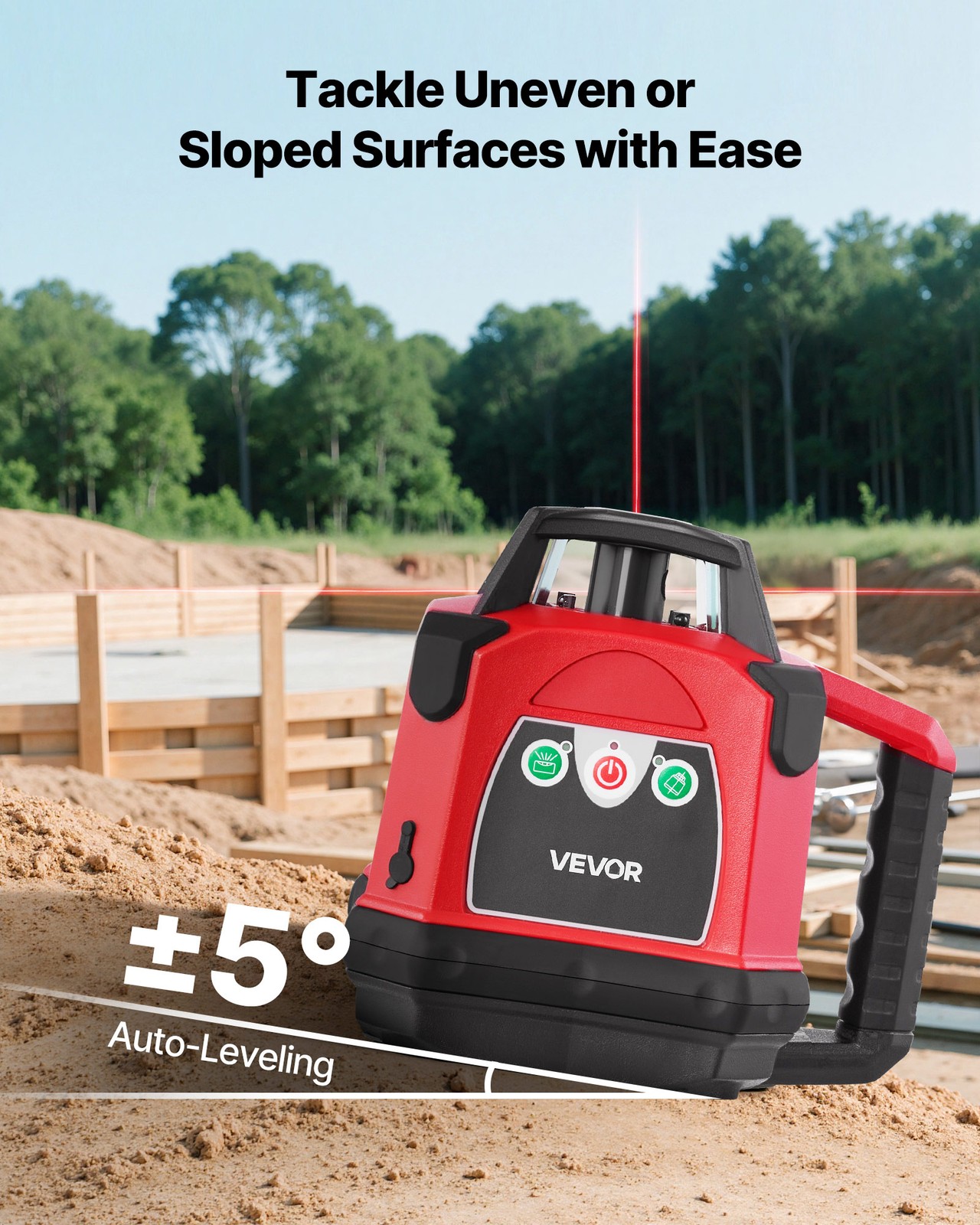 VEVOR 1650ft Rotary Laser Level Kit Self Leveling Red Line 0.06 in/100 ft
