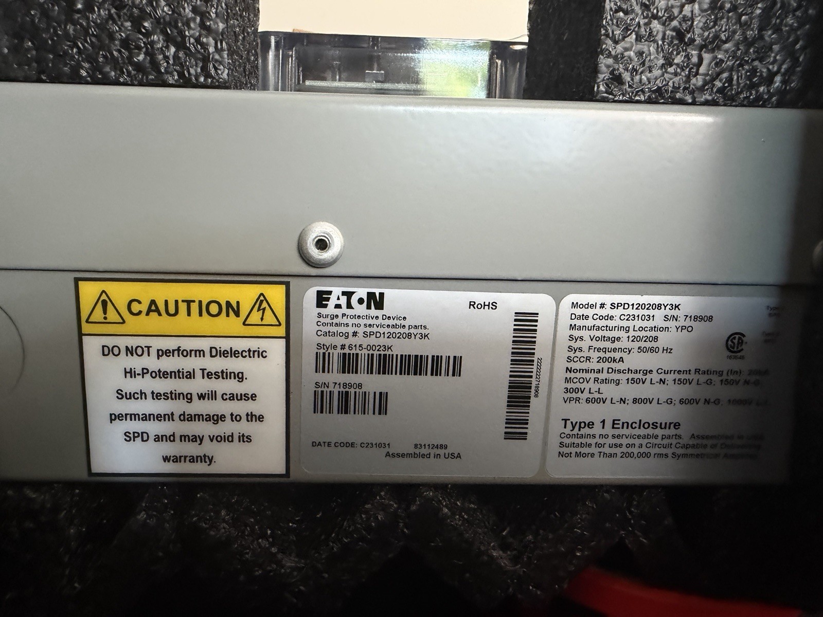 Eaton SPD120208Y3K Surge Protective Device 1P 20A 120 208V NEW IN BOX