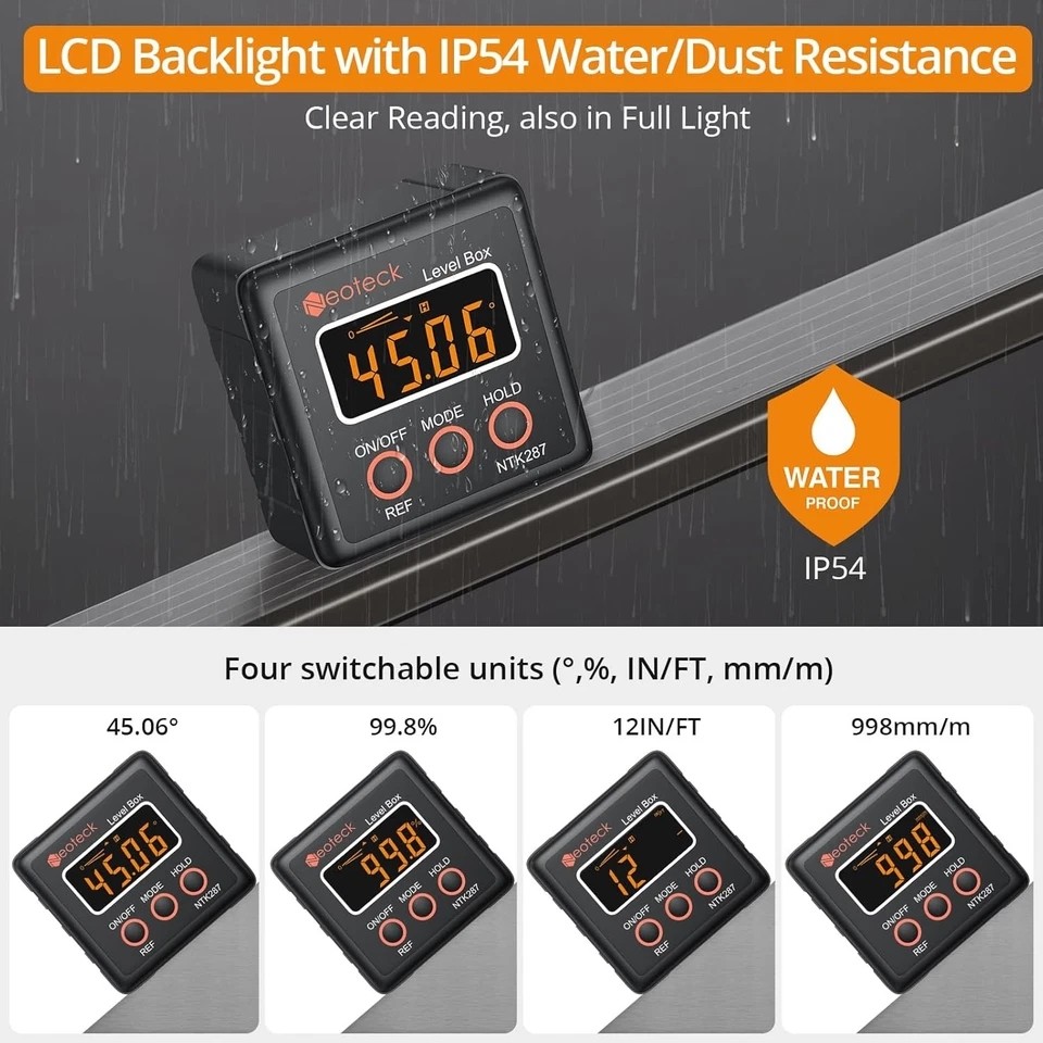 4*90° Digital Protractor Angle Finder Inclinometer Magnetic Gauge Level Box IP54