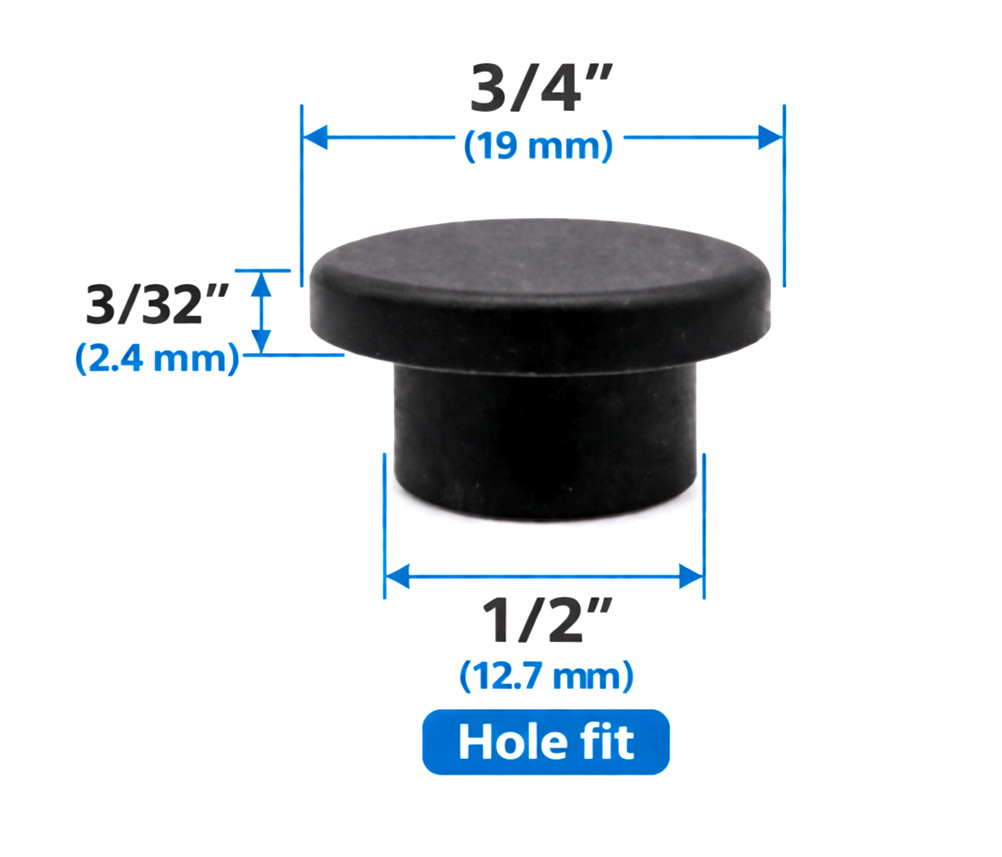 1/2” Rubber Hole Plugs Push In Foot Bumper Compression Stem Various Pack Sizes