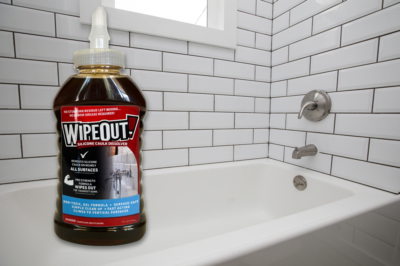 WipeOut! Silicone Caulk Dissolver, 16 oz, caulk remover, works in 15 min