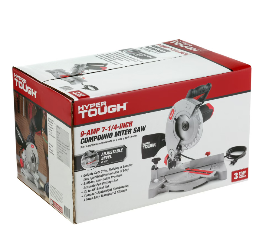 Hyper Tough 9 Amp 7-1/4 inch Corded Compound Miter Saw with Laser Guide, New