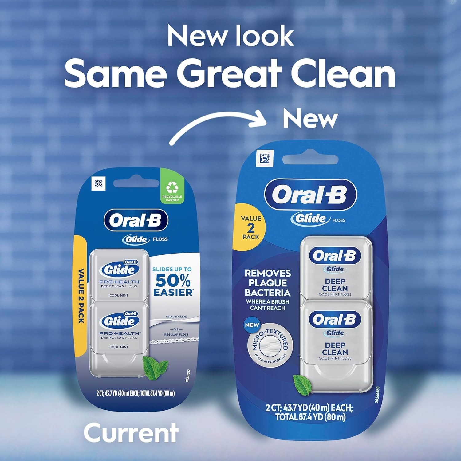 Oral-B Glide Deep Clean Cool Mint Dental Floss, Value 2 Pack (40m Each)