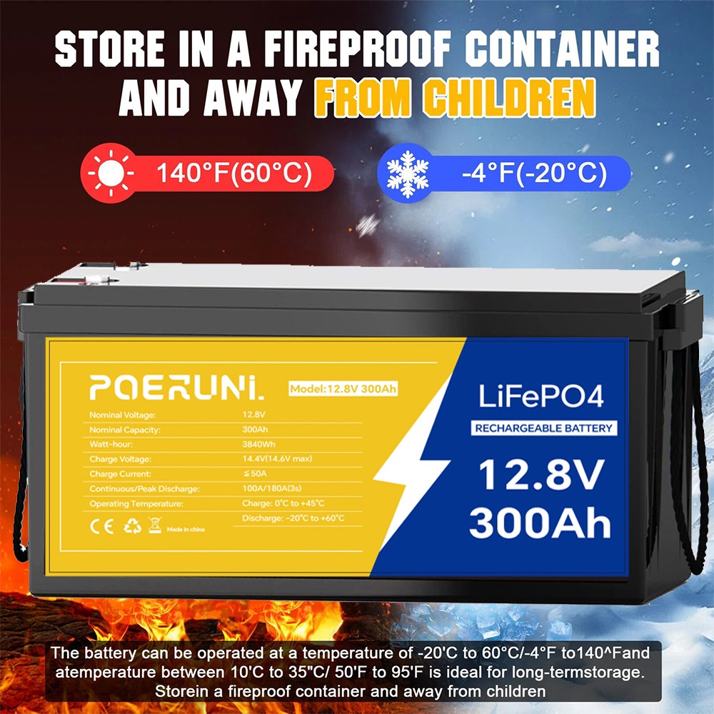 12V 300Ah LiFePO4 Lithium Battery 15000 Deep Cycle BMS Solar RV Marine Off-grid