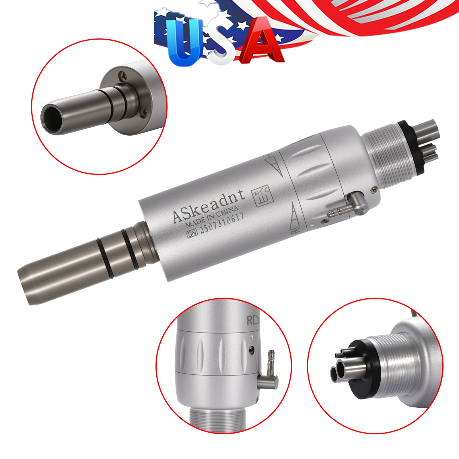 5X ASkeadnt Dental Slow Low Speed Handpiece Air Motor E-type 4 Holes AS Y